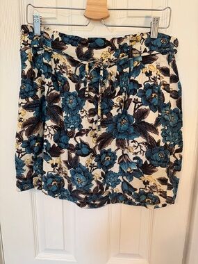 LOFT Teal Floral Drawstring Skirt